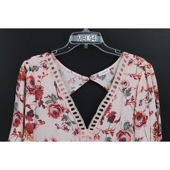 EYESHADOW FLORAL PRINT PINK DRESS WOMENS PLUS SIZE 3X KEYHOLE BACK - Picture 2 of 8